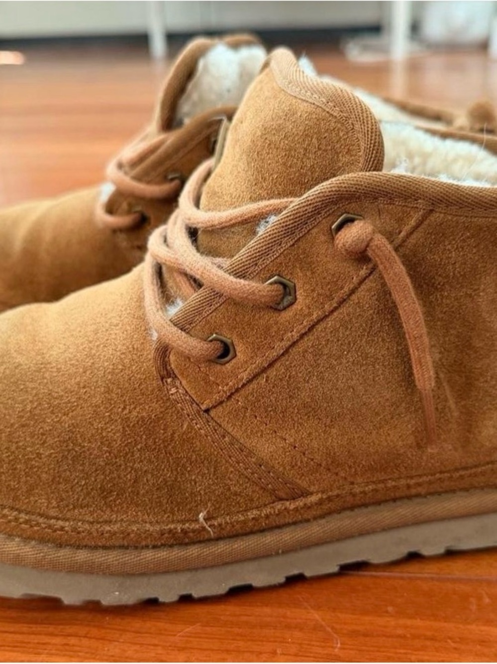 UGG Chestnut Suede Ankle Booties with Shearling Lining